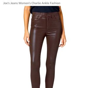 Joe’s Jeans “The Charlie” High Rise Skinny Ankle Coated Pants. Dark Coco Bean